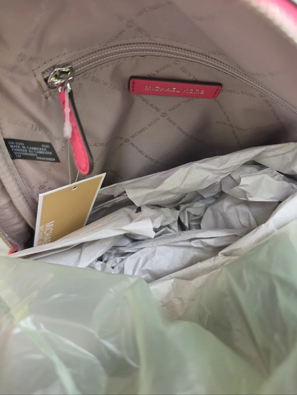 Michael Kors Rhea Medium Color-Block Logo PIink Backpack - Picture 5 of 9